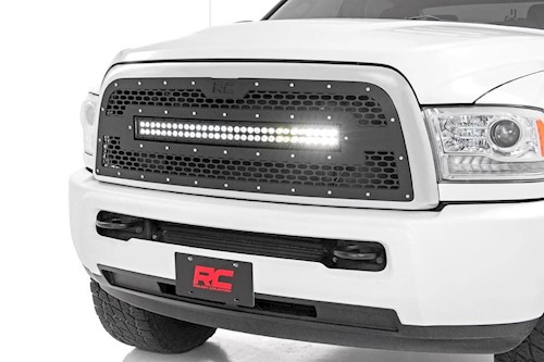 Rough Country Dodge Mesh Grille w/30in Dual Row Black Series LED 13-18 for RAM F LARGE