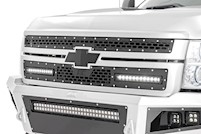 Rough Country Chevy Mesh Grille w/Dual 12in Black Series LEDs 11-14 Silverado HD MAIN