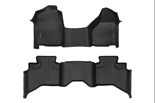 Rough Country HD Floor Mats [F/R]-12-18 Dodge for RAM 1500|Quad Cab|Half Console LARGE