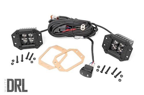 Rough Country 2"Square Flush Mount Cree LED Lights-Pair Blk Series Cool DRL LARGE