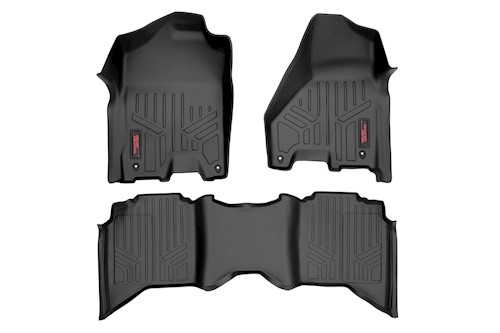 Rough Country HD Floor Mats [F/R]-12-18 Dodge for RAM|Crew/Mega Cab|Full Console LARGE