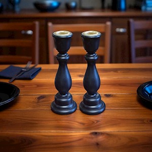 7" BLACK CANDLESTICK, SET OF 2 LARGE