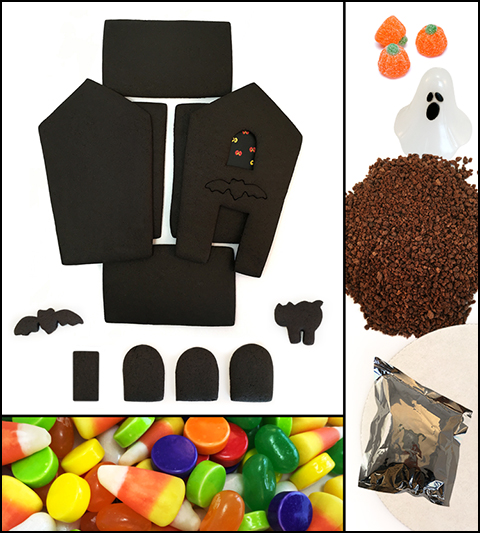 Unassembled Chocolate Halloween Gingerbread House Parts Kit MAIN