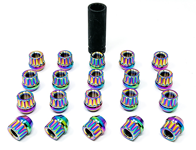 Titanium Lug Nut Set with Socket, M14x1.5, Rainbow Anodize THUMBNAIL