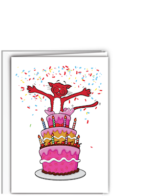 Red Cat Birthday Card and envelope LARGE