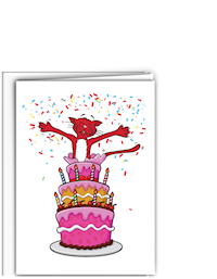 Red Cat Birthday Card and envelope MAIN