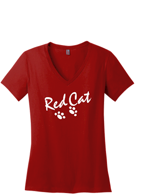 Red Cat V-Neck T-shirt - Red • Women's LARGE
