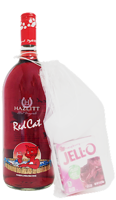 Red Cat 1.5L bottle and box of Jell-O Mix LARGE