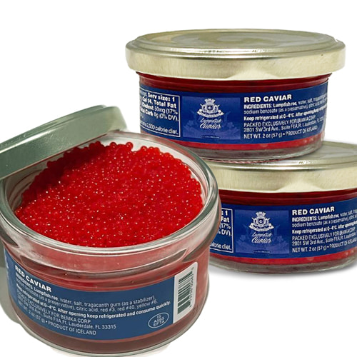 RED LUMPFISH CAVIAR , (50 G / 1.76 OZ JAR) 3 PACK SLEEVE THUMBNAIL