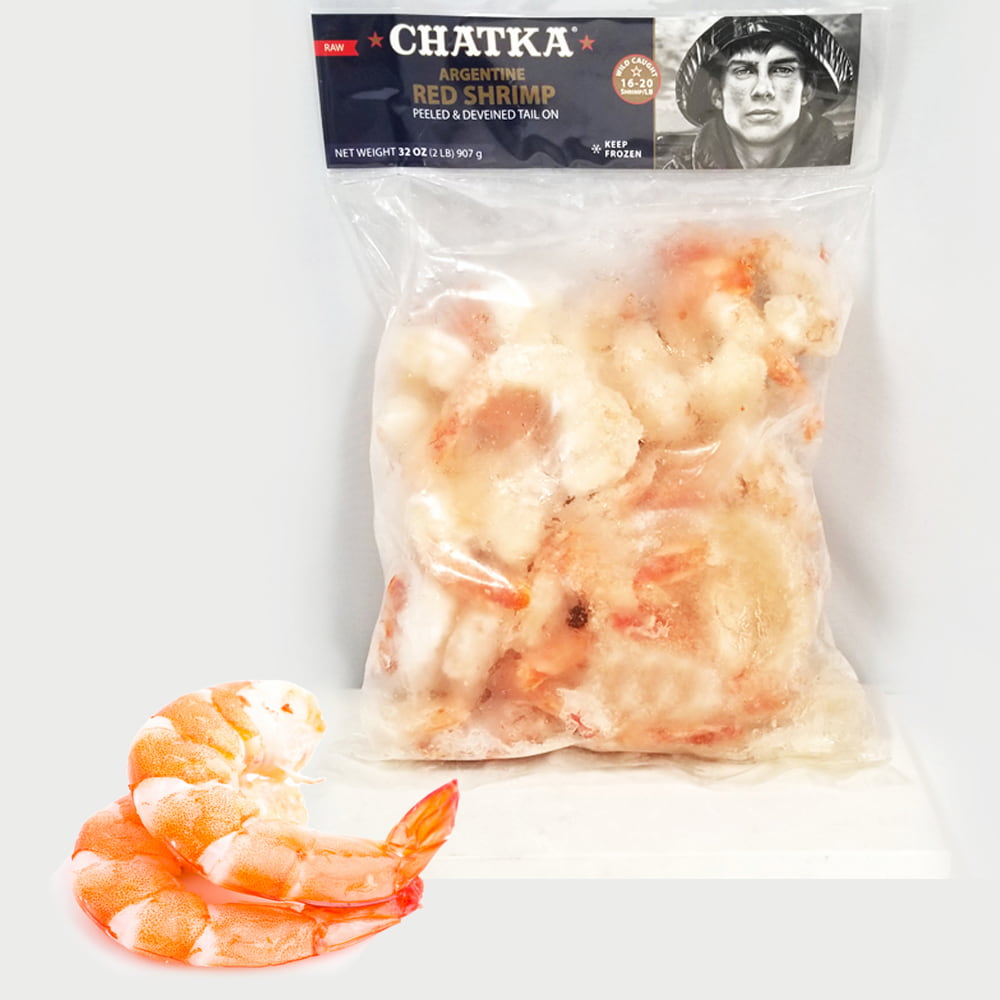 RAW ARGENTINE RED SHRIMP - PEELED - TAIL ON RED- 2LB MAIN