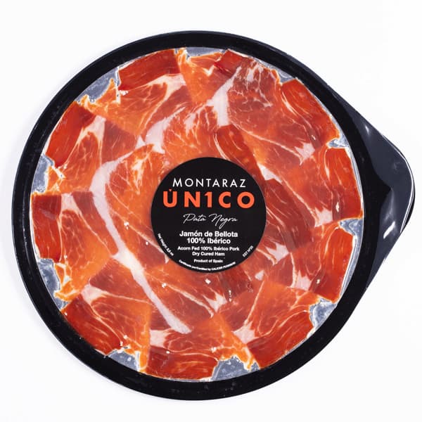 JAMON DE BELLOTA -100 % IBERICO- PRE SLICED PLATES 2.5 OZ MONTARAZ THUMBNAIL