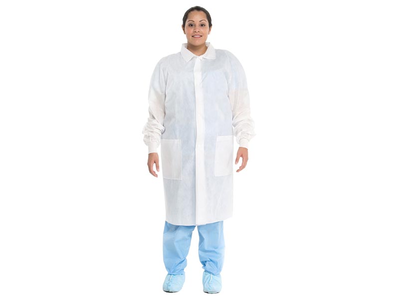 Basic Lab Coat with Traditional Collar and Knit Cuffs THUMBNAIL