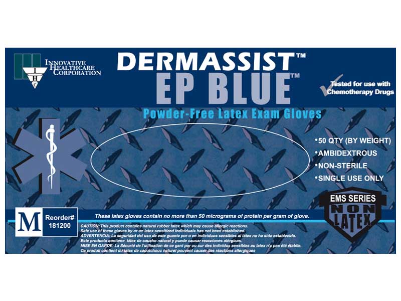 DermAssist EP BLUE Series 181 Latex Extra Protection Powder-Free High Risk Exam Gloves THUMBNAIL