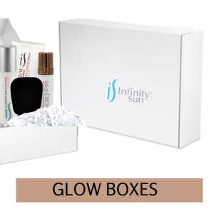 GLOW BOX SELF TANNING AND SKINCARE PRODUCTS BY INFINITY SUN. SELF TANNING MOUSSE, GRADUAL SELF TANNERS, EXFOLIANTS, TAN
