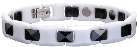 Ceramic Magnetic Power Bracelet. Hematite Magnets + Negative Ion White/Black Color Image LARGE