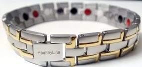 Stainless Steel Magnetic Power Bracelet. Magnets + Negative Ion + Far Infra Red + Germanium Silver/Gold Color Image LARGE
