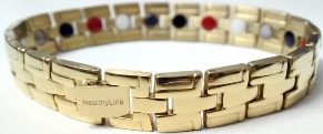 Stainless Steel Magnetic Power Bracelet. Magnets + Negative Ion + Far Infra Red + Germanium Gold Color Image LARGE
