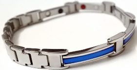 Stainless Steel Magnetic Power Bracelet. Magnets + Negative Ion + Far Infra Red + Germanium Silver/Blue Color Image LARGE