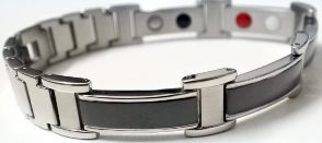 Stainless Steel Magnetic Power Bracelet. Magnets + Negative Ion + Far Infra Red + Germanium Silver/Black Color Image LARGE