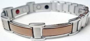 Stainless Steel Magnetic Power Bracelet. Magnets + Negative Ion + Far Infra Red + Germanium Silver/Brown Color Image LARGE