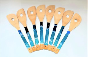 Handcrafted Kauai-Made Beautiful Ocean Utensil Bamboo Wooden Curved Spatula with Hole MAIN