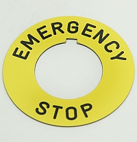 E-Stop Plastic Legend Plate, Idec, Yellow, 30mm ID, 60mm OD MAIN