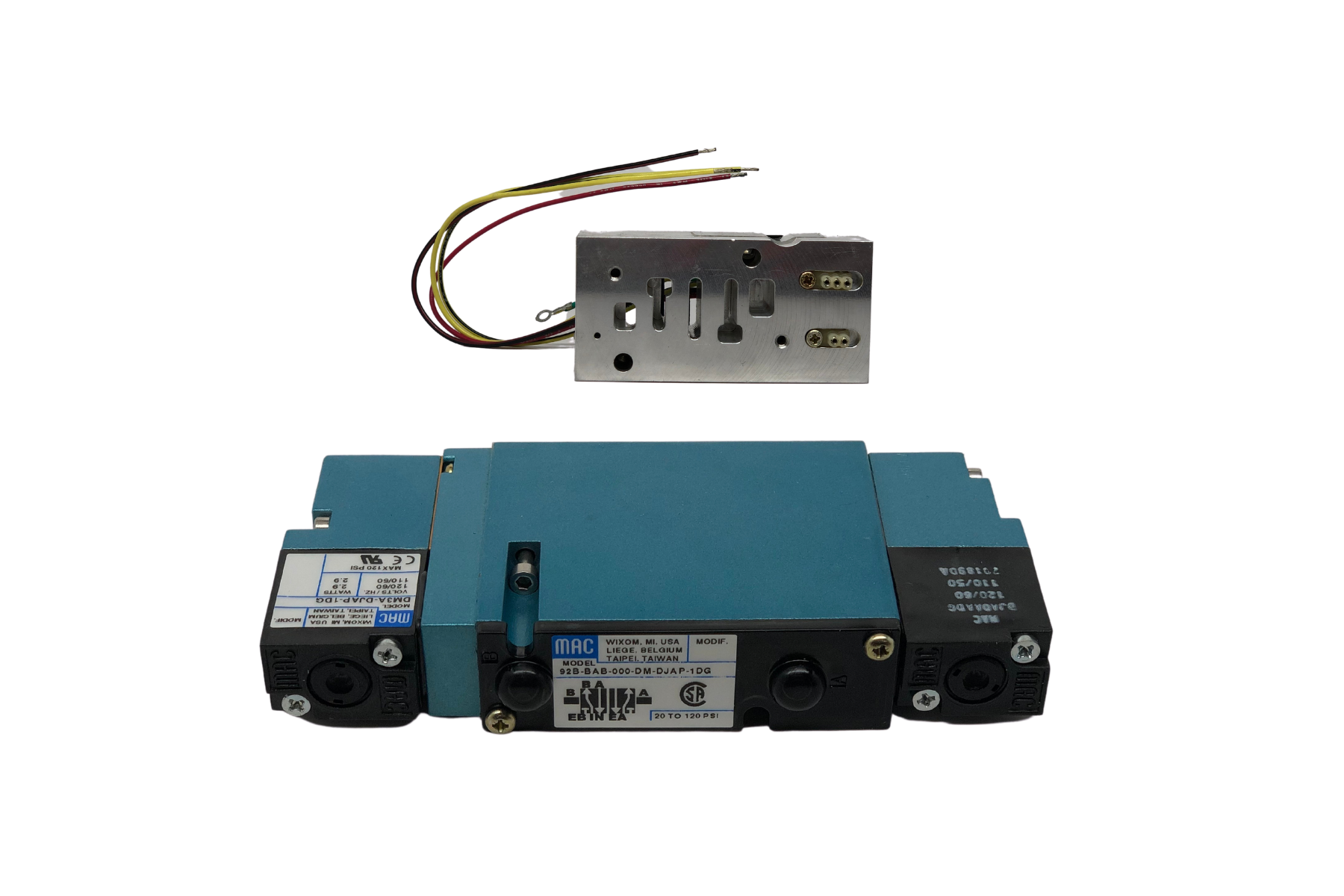 DOUBLE VALVE AND ADAPTER PLATE ASSY, 120V, 4 WAY DOUBLE ACTING, (SMC NVS4214 REPLACEMENT) LARGE