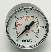 Pressure Gauge, SMC, K40, 1/8 NT Thread, 30 PSI, K40-MPO.2-N01MS MAIN