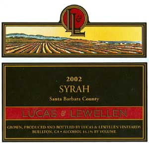 2002 Lucas & Lewellen Syrah front label red and black THUMBNAIL