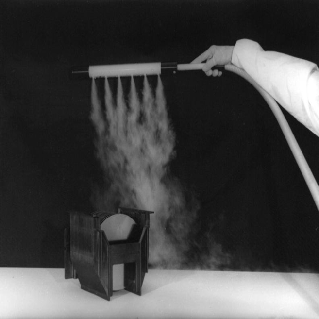 PWC CO2 Fogger creating a fog cutain CO2 fog for pharmaceutical and semiconductor cleanroom airflow studies.