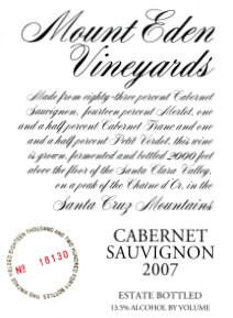 2007 Mount Eden Estate Bottled Cabernet Sauvignon, Santa Cruz Mountains MAIN