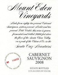 2008 Mount Eden Estate Bottled Cabernet Sauvignon, Santa Cruz Mountains MAIN