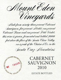 2010 Mount Eden Estate Bottled Cabernet Sauvignon, Santa Cruz Mountains MAIN