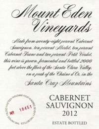 2012 Mount Eden Estate Bottled Cabernet Sauvignon MAIN