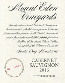 2016 Mount Eden Estate Bottled Cabernet Sauvignon, Santa Cruz Mountains MAIN