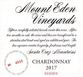 2017 Mount Eden  RESERVE Chardonnay, Santa Cruz Mountains MAIN