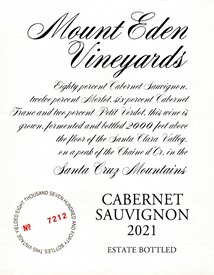 2021 Mount Eden Estate Bottled Cabernet Sauvignon, Santa Cruz Mountains MAIN