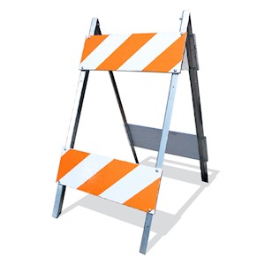 BARRICADE, TYPE 2, EG, 8/8 X 24, WOOD, 14 GAUGE, GALVANIZED LEGS LARGE