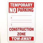 Sign, Cardboard, Tow-Away Temporary No Parking Construction Zone, 12x18, Red/White THUMBNAIL