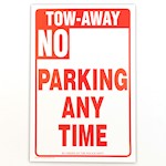 Sign, Cardboard, Tow-Away No Parking Any Time by Order of Police, 12x18, Red/White THUMBNAIL