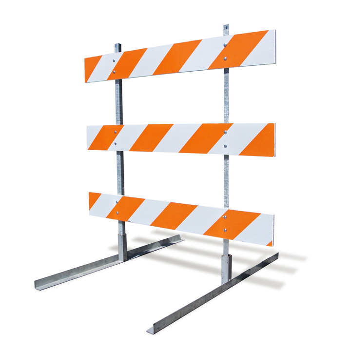 Barricade, Type 3, EG, 1 Sided, RT, 4ft, Wood, 10 Gauge, Galvanized Uprights, Order Feet Separately MAIN