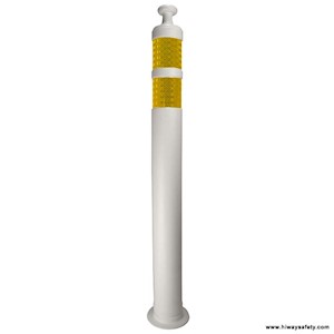 Delineator, Knob Top, White, 42in, 4.5in Bottom, 2-4in Yellow HI Bands LARGE