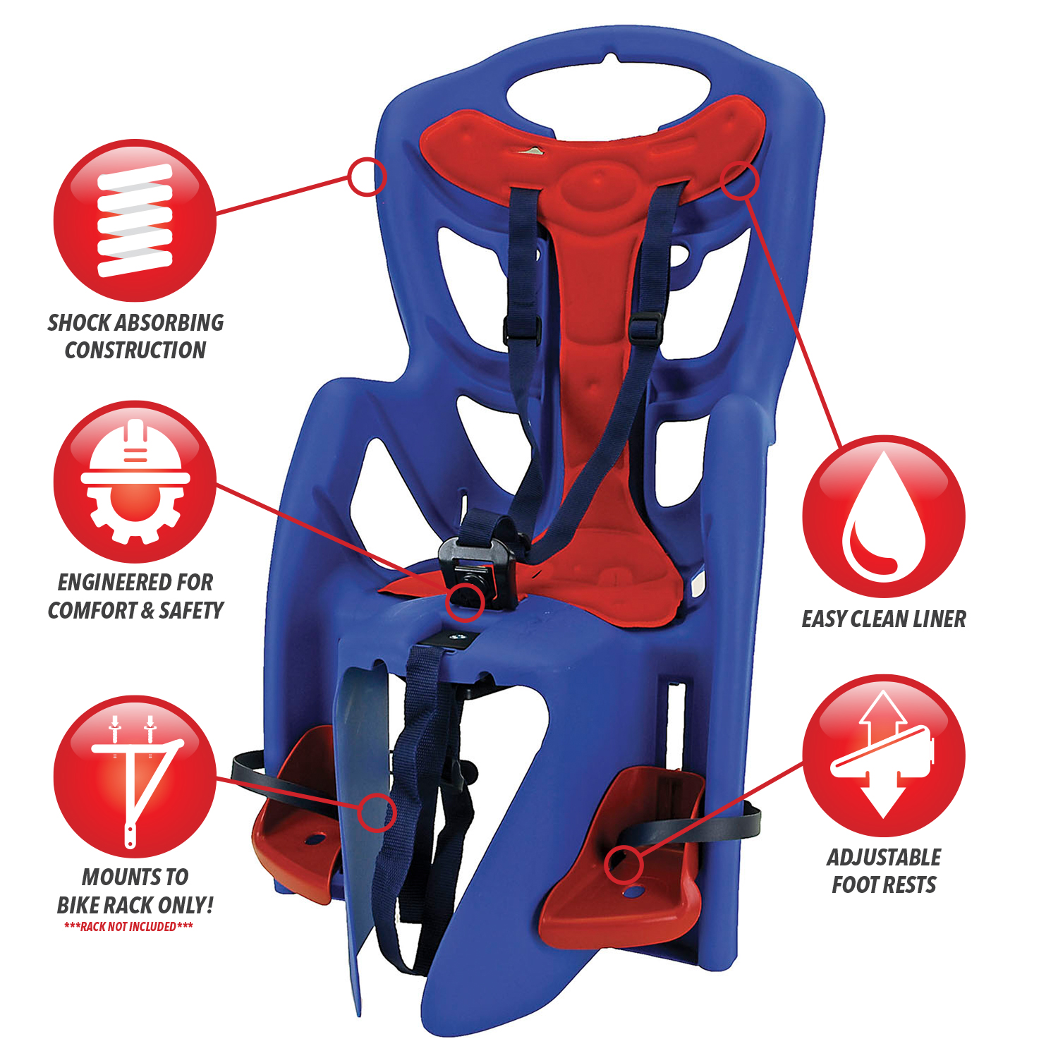 Bellelli | Pepe Baby Carrier Bike Rack Mount, Blue/Red SWATCH