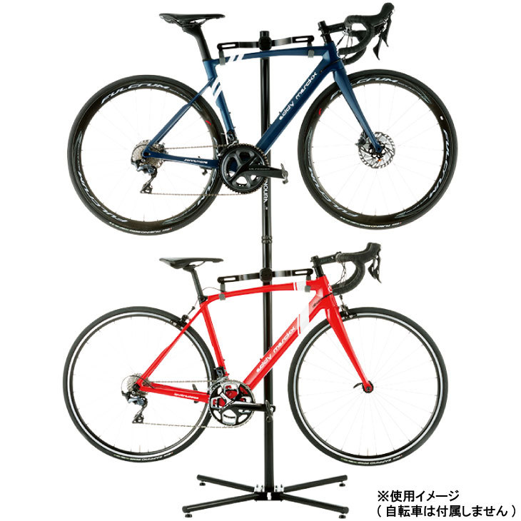 Minoura | P-500AL-7S Free Standing Multi-level Double Bike Stand, Black SWATCH