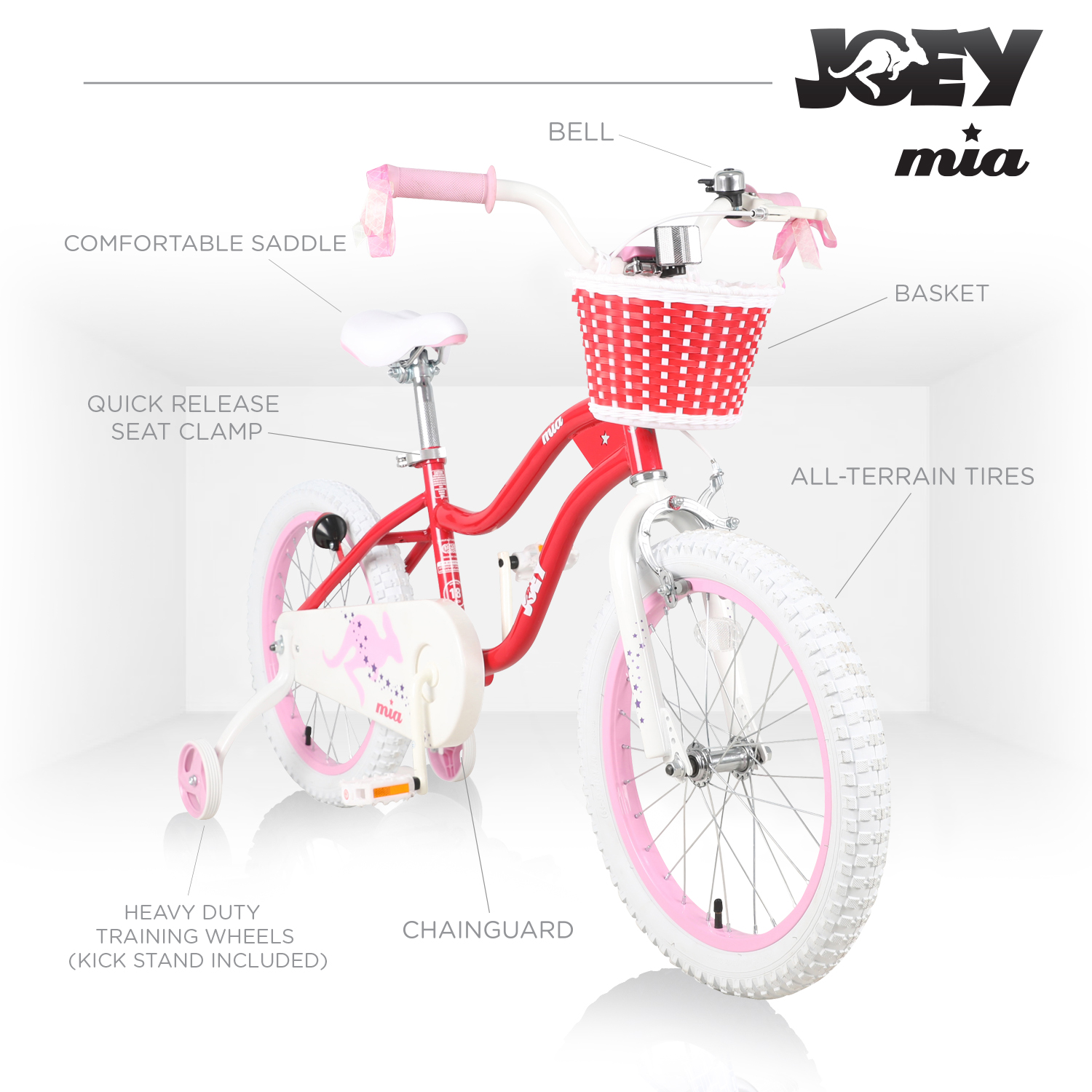 Joey | Mia 18 inch Kid's Bicycle, Pink SWATCH