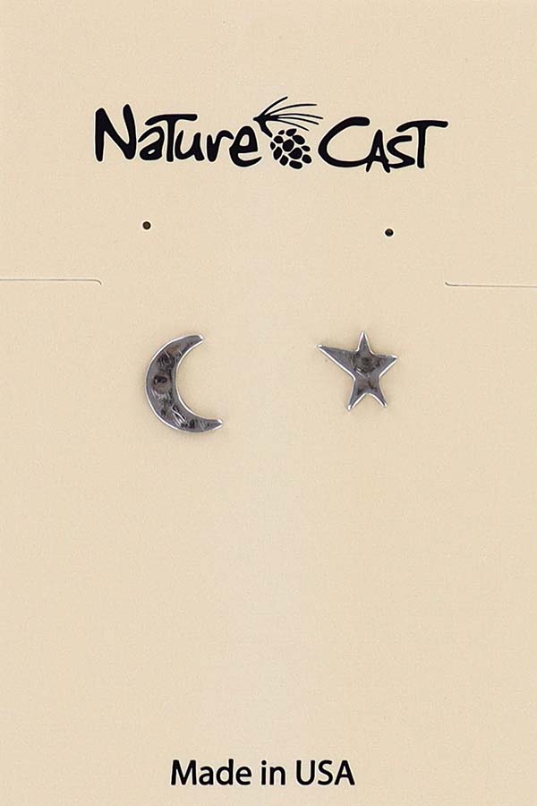 12017 Earring post hammered star & crescent THUMBNAIL