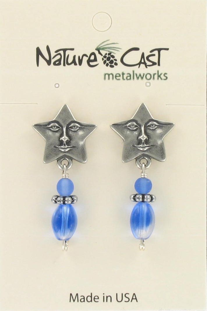 Earring post star-face w/ drop beads THUMBNAIL