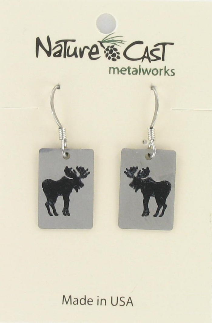Earring dangle small moose on disc THUMBNAIL