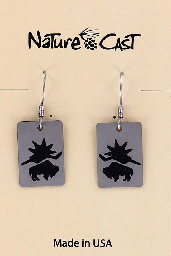 12102 Earring dangle small buffalo sun rectangle MAIN