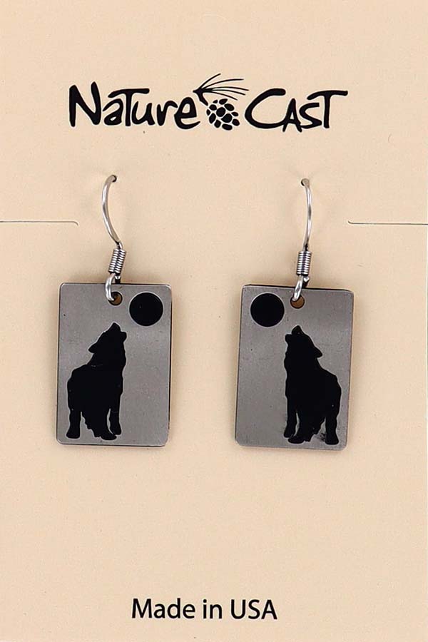 12103 Earring dangle wolf w/ moon disc THUMBNAIL